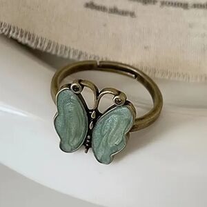 NWT Boho Lolita Copper Blue Enamel Butterfly Ring RARE